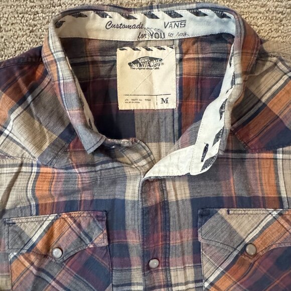 Vans Long-Sleeve Shirt MEDIUM - Earthy Plaid Country-Style with Button Snaps - Picture 7 of 8